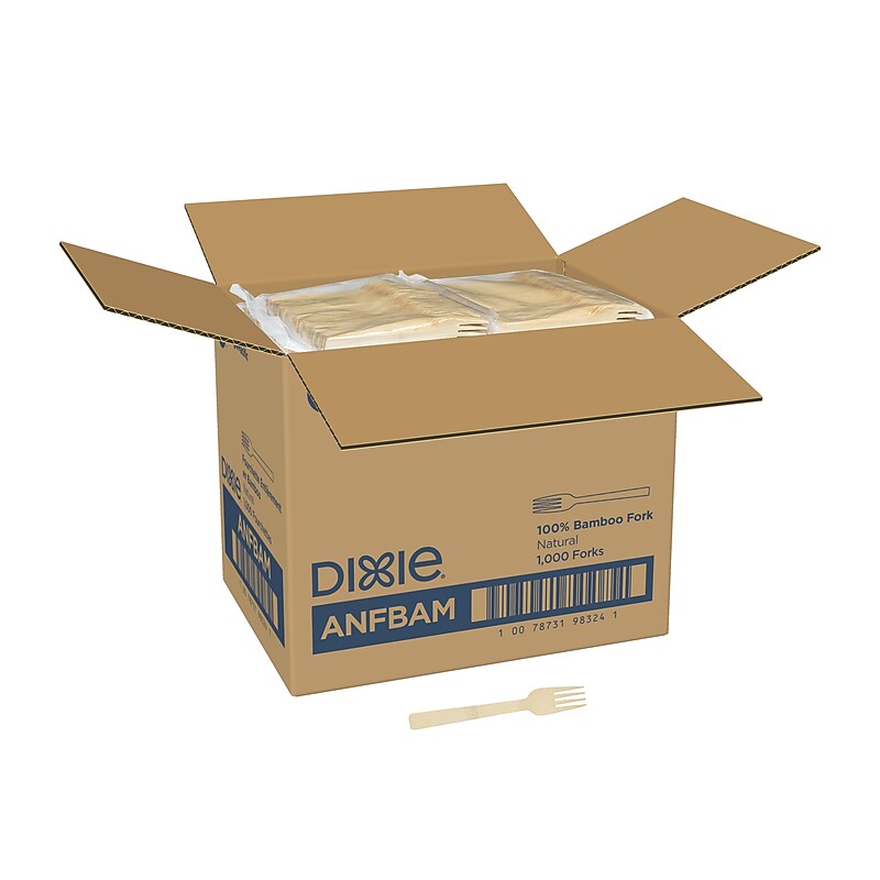 Dixie Compostable Bamboo Fork, Brown, 1000/Box (ANFBAM) image 1