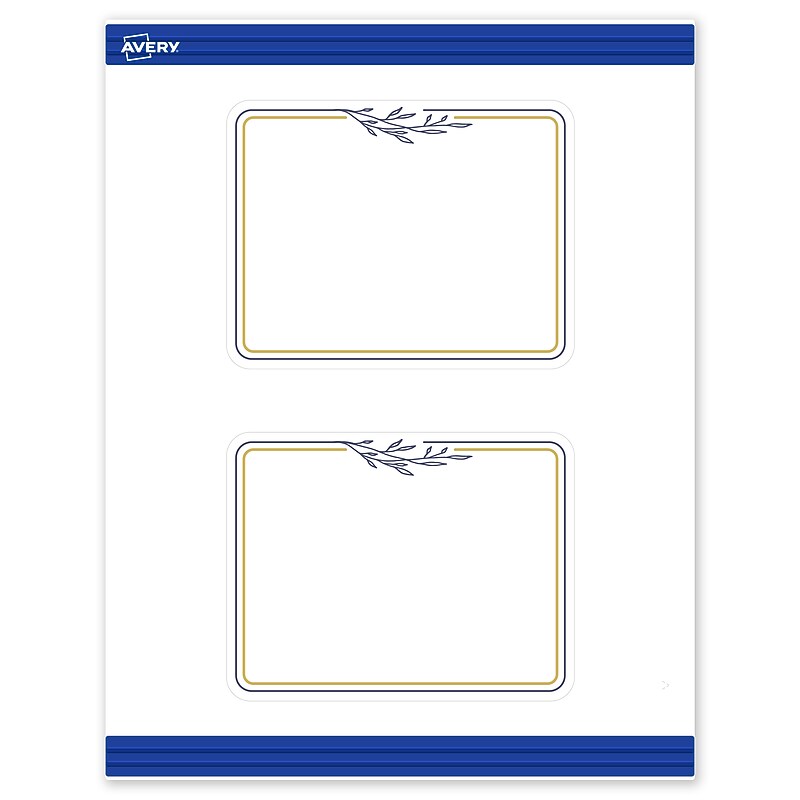 Avery Gold & Navy Border with Florals Matte Blank Card, White, 20/Pack (S00-DNK) image 1