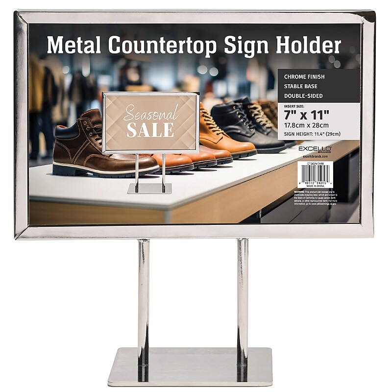 Global Printed Products Horizontal Generic Holder, 7" x 11", Table Top/Countertop, Silver Metal (CTSGN-7X11) image 1