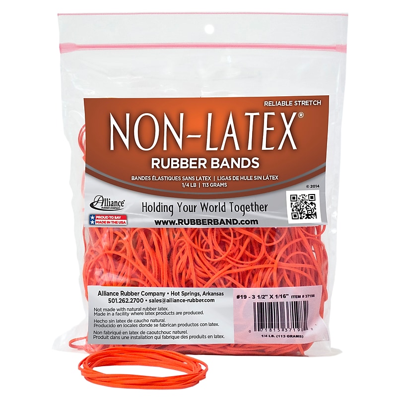 Alliance Non-Latex Multi-Purpose #19 Rubber Bands, 3.5" x 0.0625", Orange, 360/Pack (37198) image 1