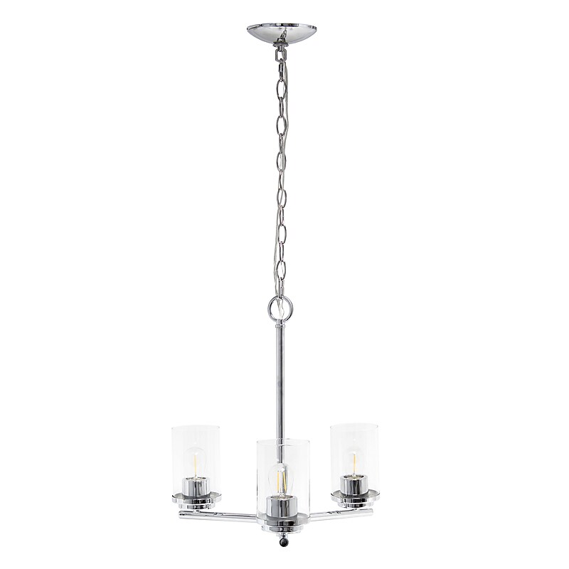 Lalia Home 3-Light 15" Classic Clear Glass and Metal Hanging LED Pendant Chandelier, Chrome (LHP-3012-CH) image 1
