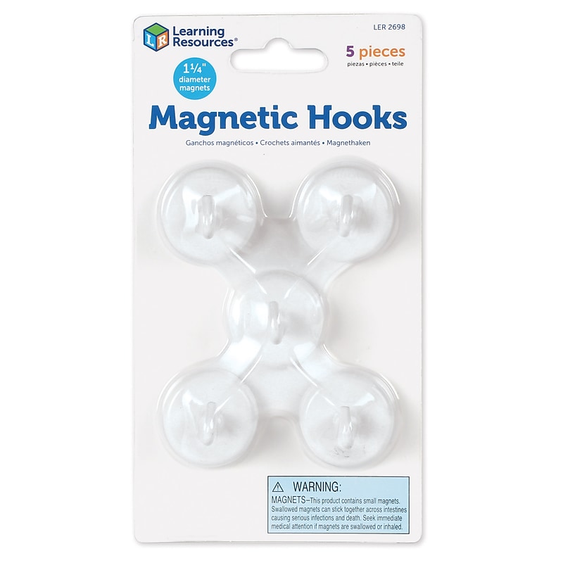 Learning Resources Magnetic Hooks, Strong Magnetic Hooks, White, Set of 5 image 1