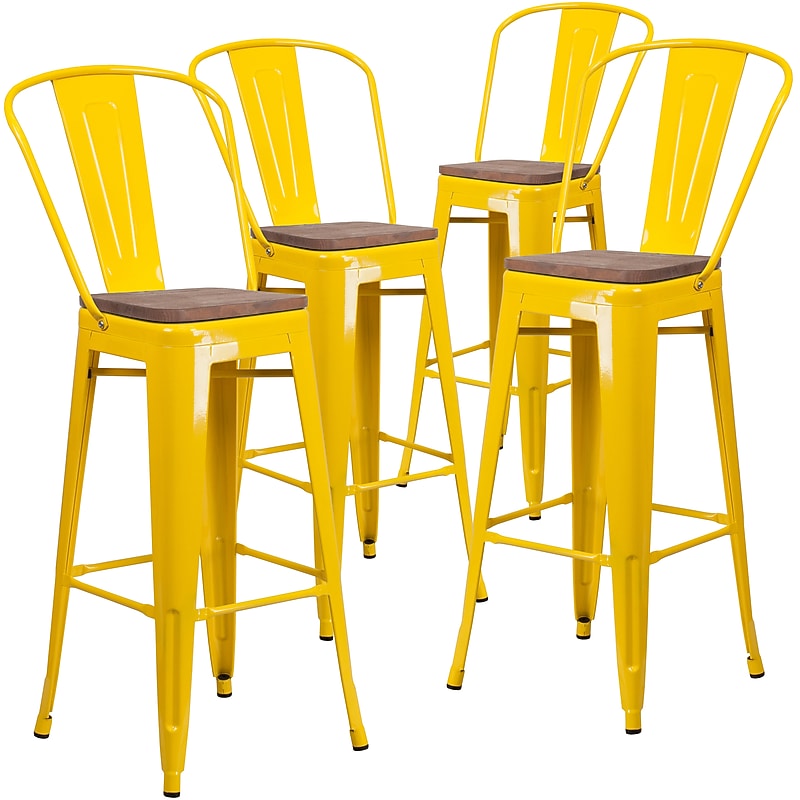 Flash Furniture Lily Contemporary Metal Vertical Back Barstool, Yellow, 4-Pieces/Pack (4CH3132030GBYLW) image 1