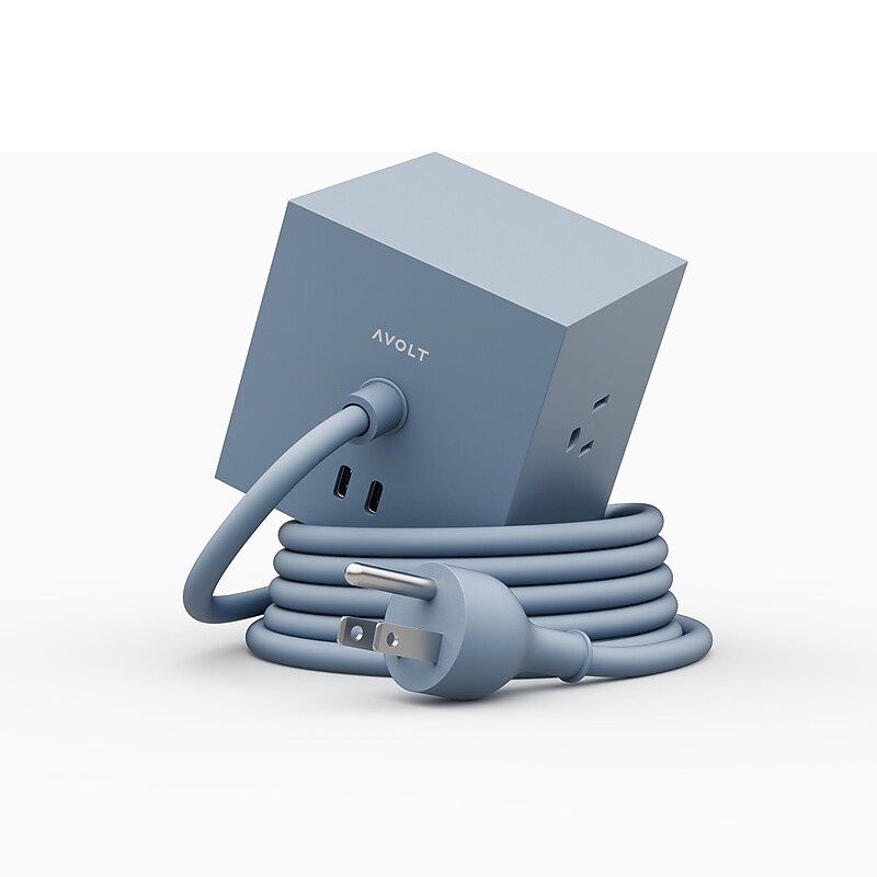 AVOLT Square 1 5.9' 3-Outlet Power Extender with USB-C, Shark Blue (SQ1-NABC30-18SHB) image 1