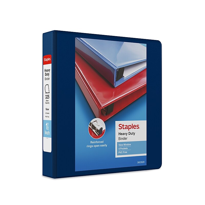 Staples Heavy Duty 1 1/2" 3-Ring View Binder, D-Ring, Blue (ST56269-CC) image 1