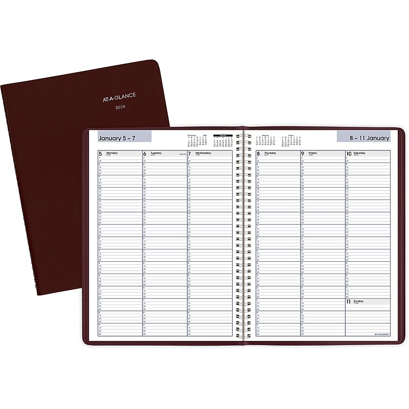 2026 AT-A-GLANCE DayMinder 8" x 11" Weekly Appointment Book, Faux Leather Cover, Burgundy (G520-14-26) image 1