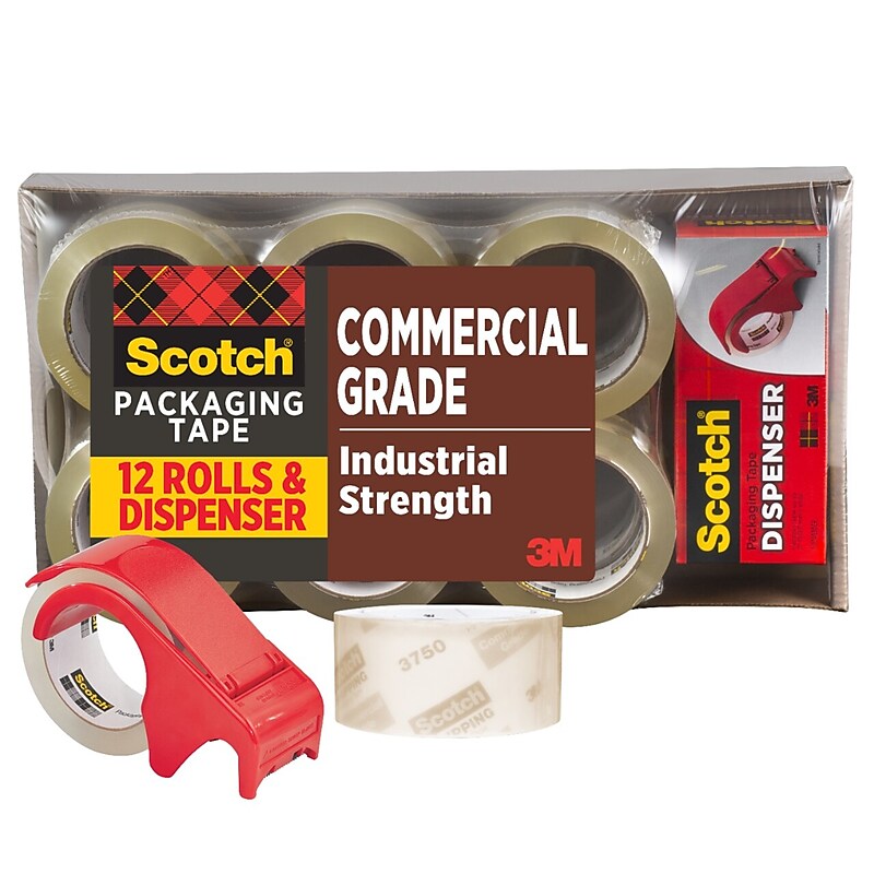 Scotch Commercial Grade Shipping Packing Tape, 1.88" x 54.6 yds., Clear, 12 Rolls/Pack (3750-12-DP3) image 1