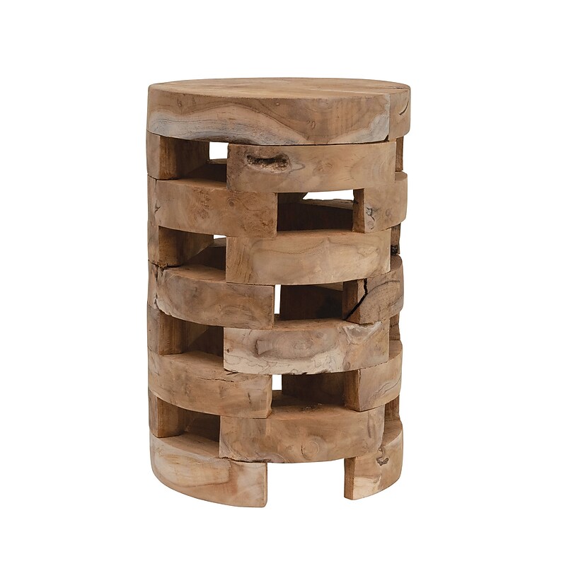 Storied Home Round Teakwood Stool with Textured Surface, Brown (AH1641) image 1