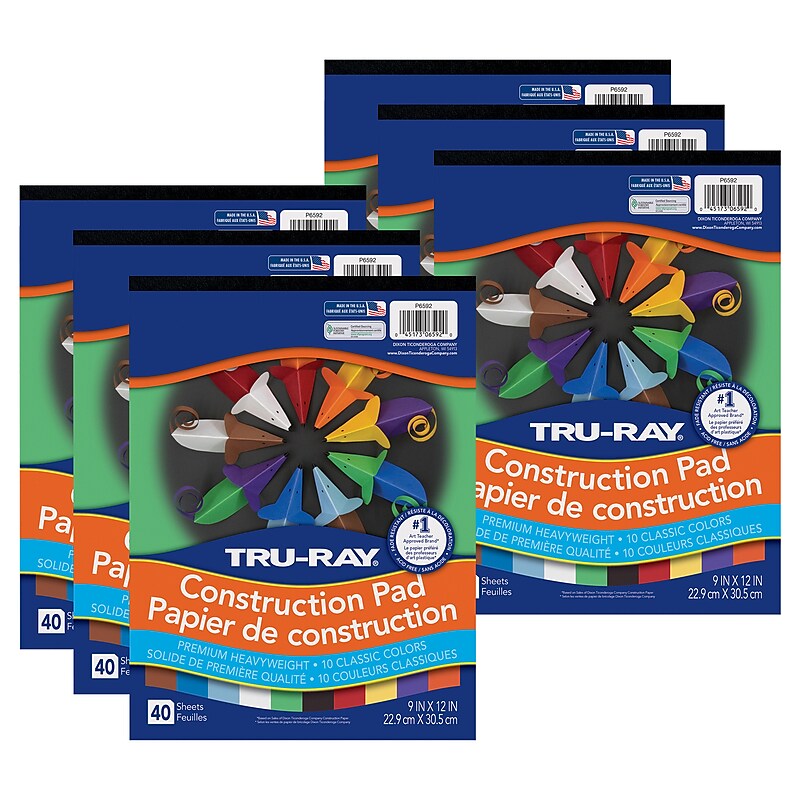 Tru-Ray 9" x 12" Construction Paper, Assorted Colors, 40 Sheets/Pad, 6 Pads/Bundle (PAC6592-6) image 1