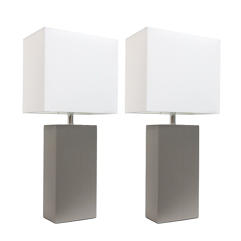 Elegant Designs Leather 21" LED Table Lamp, Gray, 2/Pack (LC2000-GRY-2PK) image 1