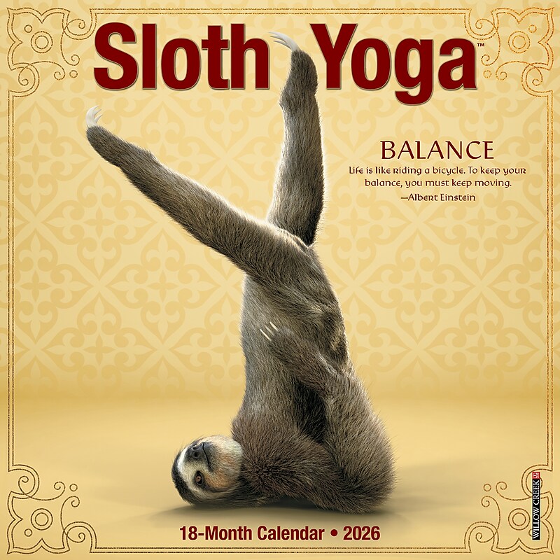 2026 Willow Creek Sloth Yoga 7" x 7" Monthly Wall Calendar (53768) image 1