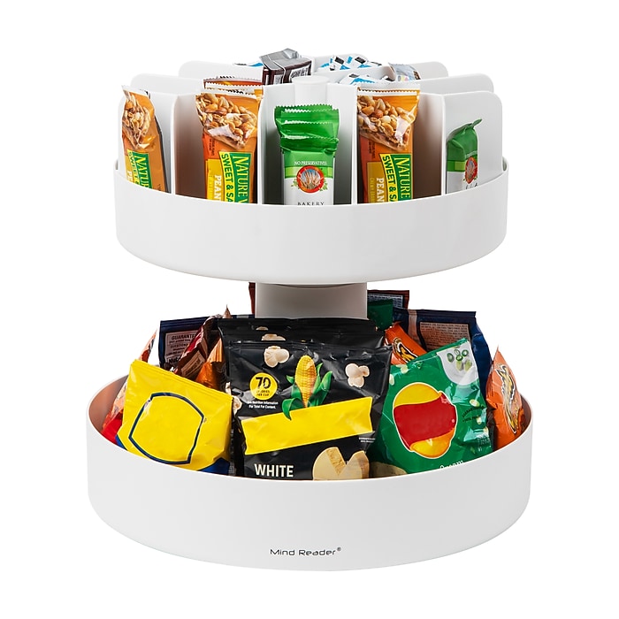 Mind Reader 2 Tier Lazy Susan Granola Bar and Snack Organizer, White