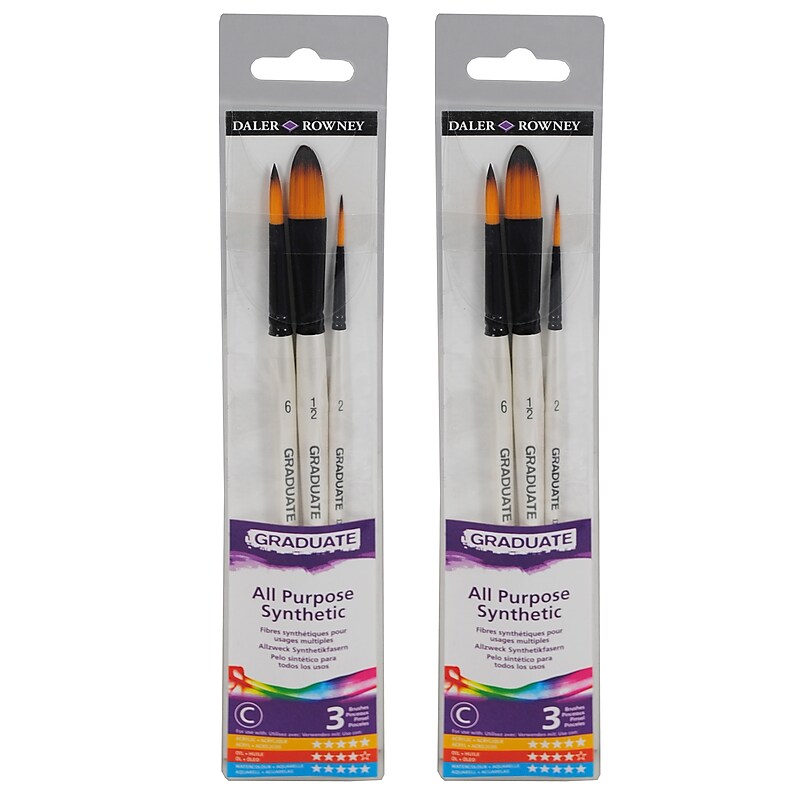 Daler-Rowney Graduate Synthetic Watercolor Brushes, 3/Set, 2 Sets/Bundle (DRWD212530009-2) image 1