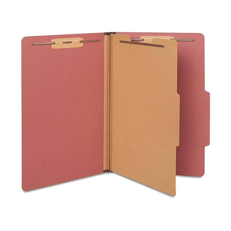 Staples 60% Recycled Pressboard Classification Folder, 1-Divider, 1.75" Expansion, Legal Size, Brick Red, 20/Box image 1