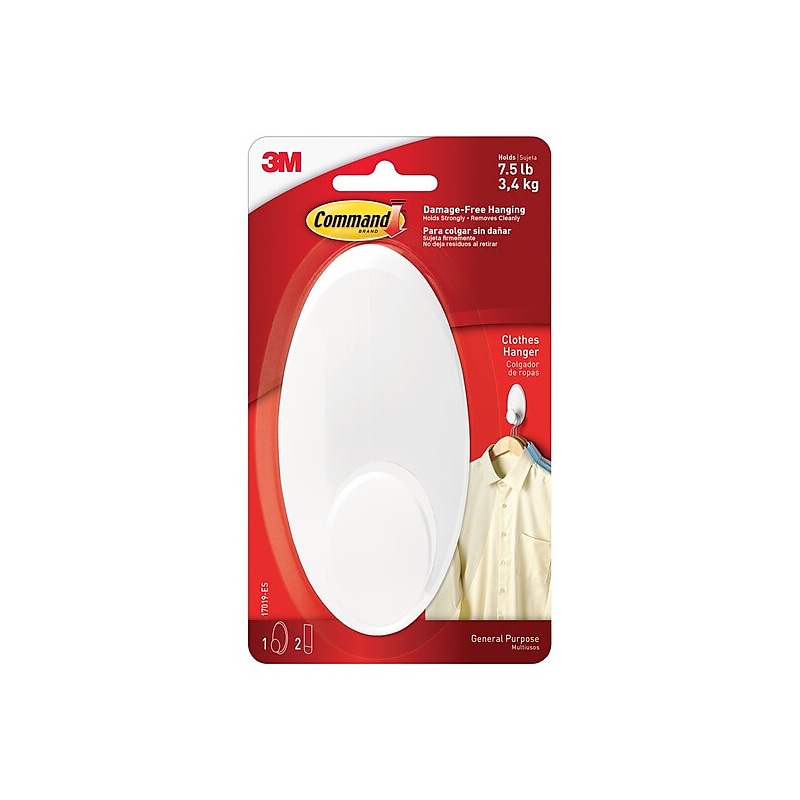 Command Clothes Hanger, 7.5 lb., White, 1 Hanger, 2 Strips/Pack (17019-ES) image 1