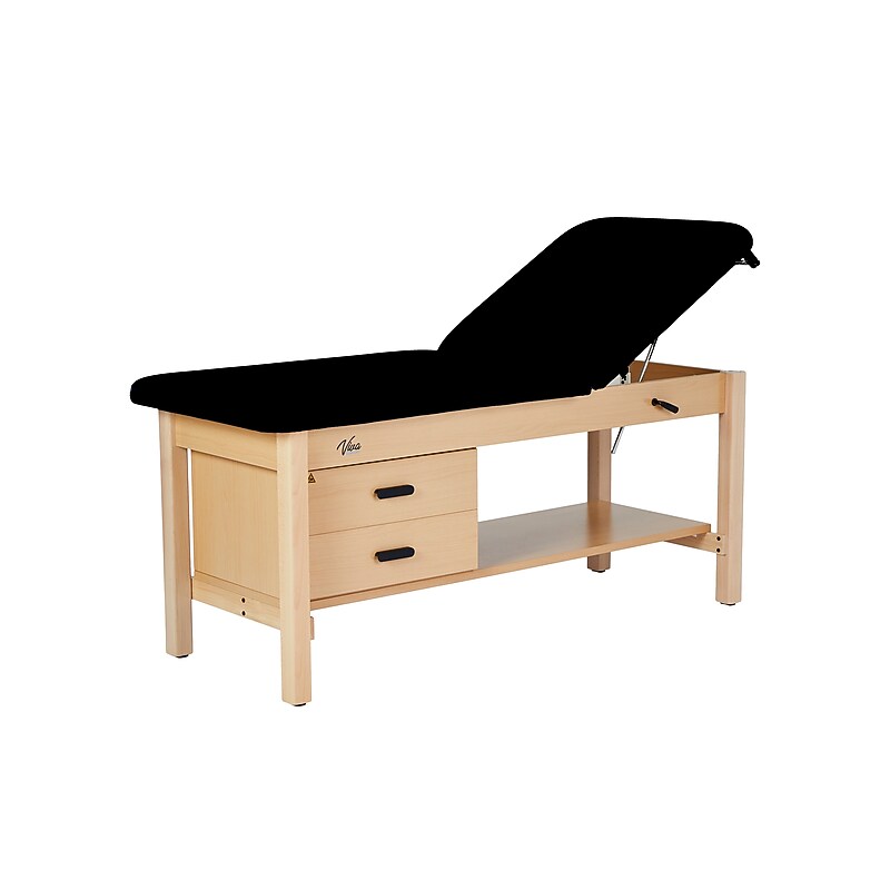 Aristo Wood Physician Adjustable Exam Table with Shelf, 2 Drawer Cabinet, Paper Cutter, Holder, 500lbs. Capacity, Black image 1