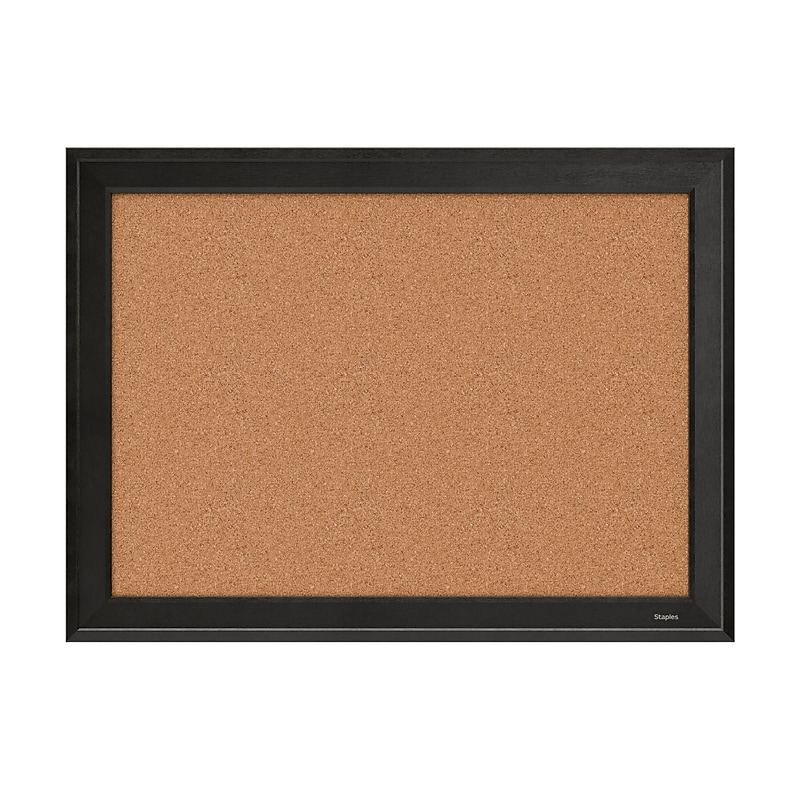 Staples Cork Bulletin Board, Black Frame, 23" x 17" (ST62835) image 1