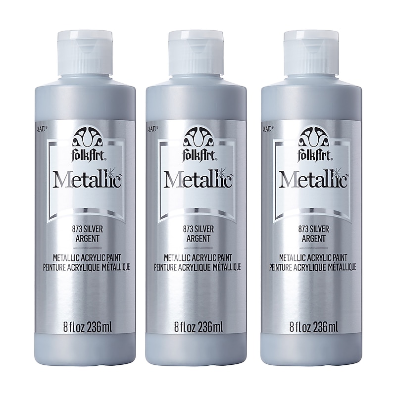 FolkArt Acrylic Paint Metallic, 8oz., Silver, 3/Pack (FLK873-3) image 1