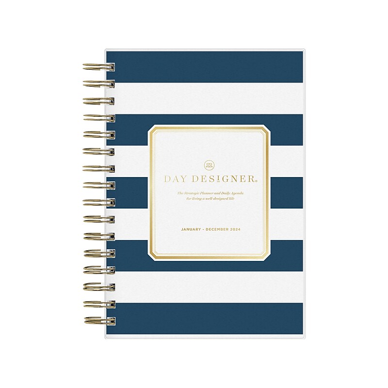 2024 Blue Sky Day Designer Rugby Stripe 5" x 8" Daily & Monthly Planner, White/Blue (103623-24) image 1