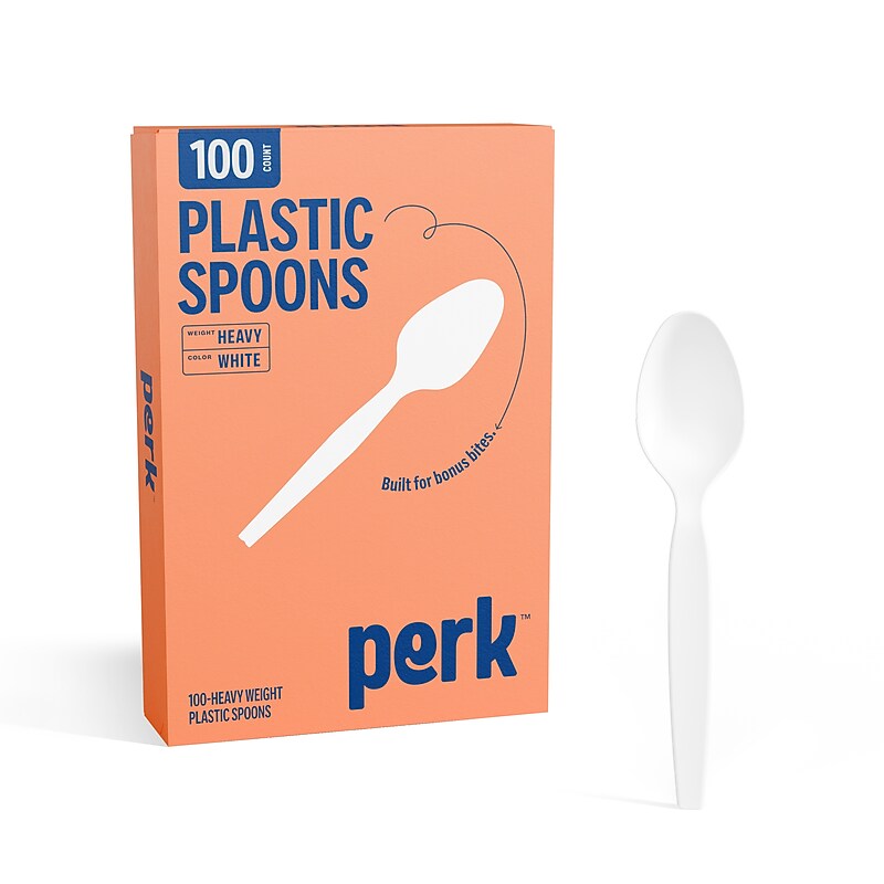 Perk™ Polystyrene Spoon, Heavy-Weight, White, 100/Pack (PK56405) image 1
