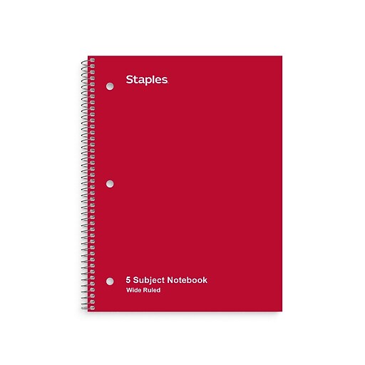 Staples® 5Subject Subject Notebooks, 8" x 10.5", Wide Ruled, 200
