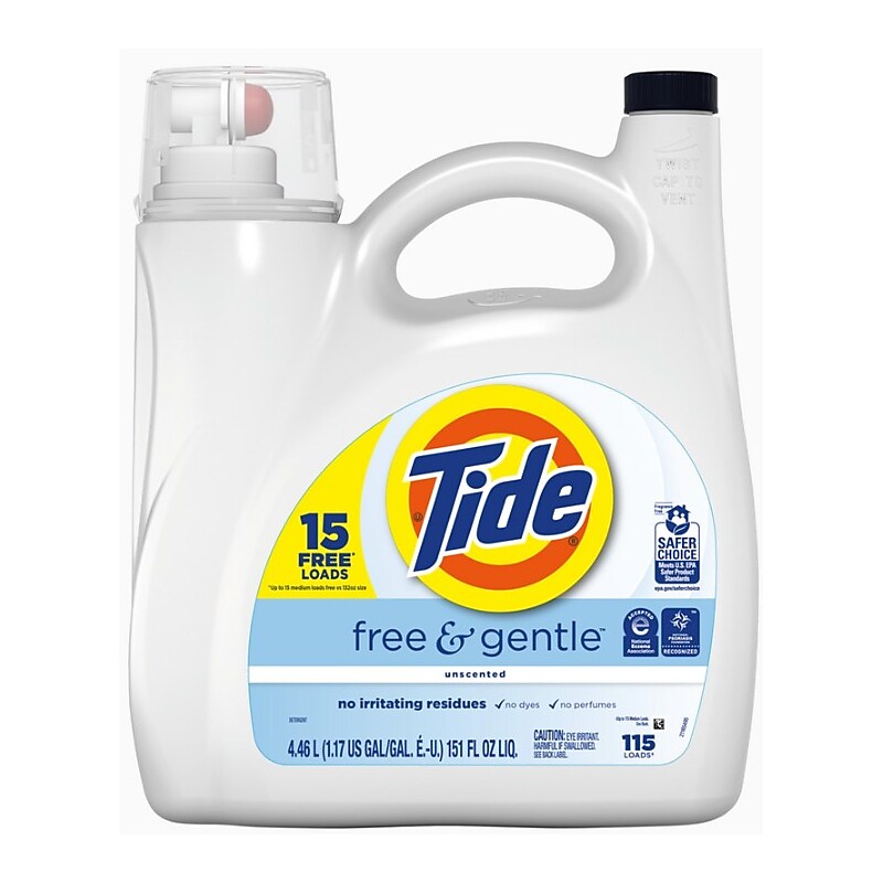 Tide Free & Gentle HE Liquid Laundry Detergent, 115 Loads, 151 fl. oz. (12140) image 1