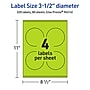 Avery Laser/Inkjet Multipurpose Circle Labels, 3.5" Dia., Bright Green, 320/Box (94514)~#|#~09E54152-EE0C-47FD-826466888E138385_sc7