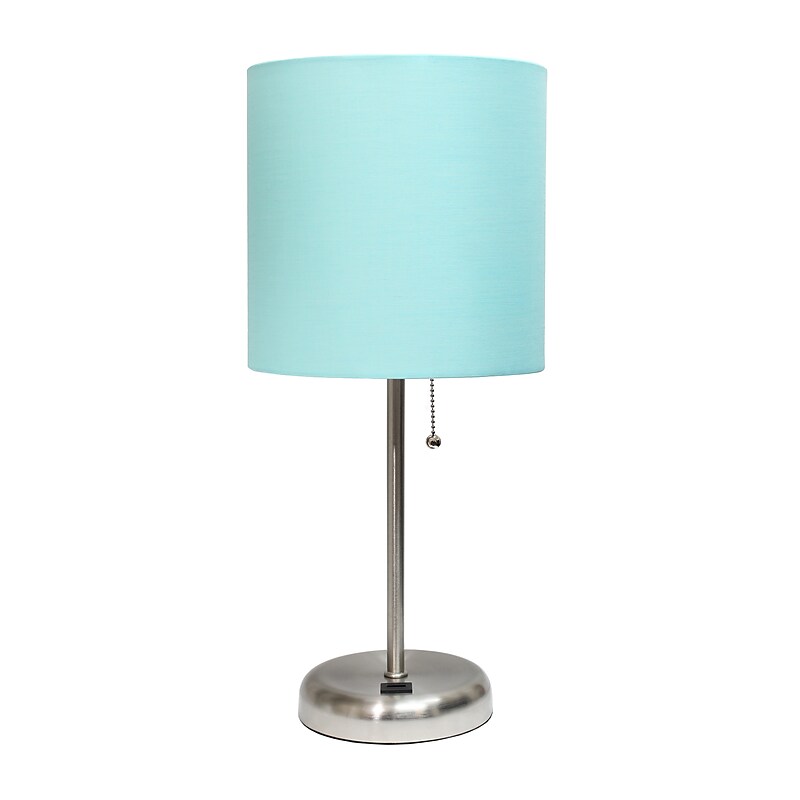 Creekwood Home Oslo 19.5" LED Table Lamp with USB Port, Brushed Steel/Aqua Shade (CWT-2012-AU) image 1