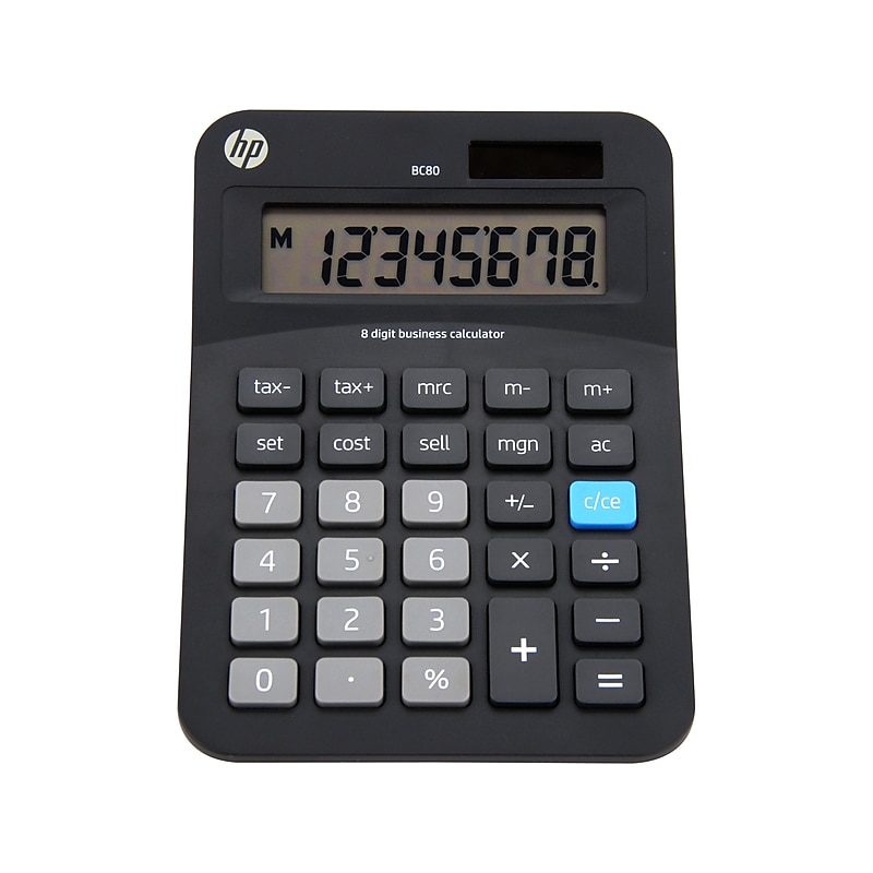 HP BC80 8-Digit Battery/Solar Powered Basic Calculator, Black/Gray (91073B) image 1