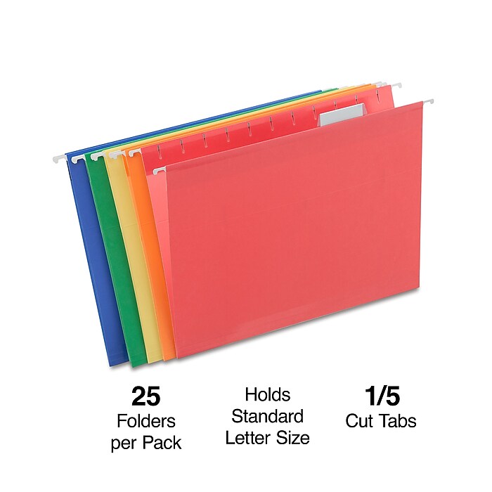 Staples Reinforced Hanging File Folders, 1/5-Cut Tab, Letter Size