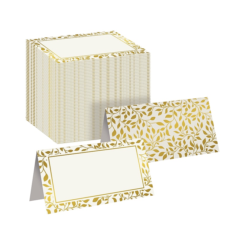 Better Office 2" x 3.5" White/Gold Table Tent Place Card, 100/Pack (64645-100PK) image 1