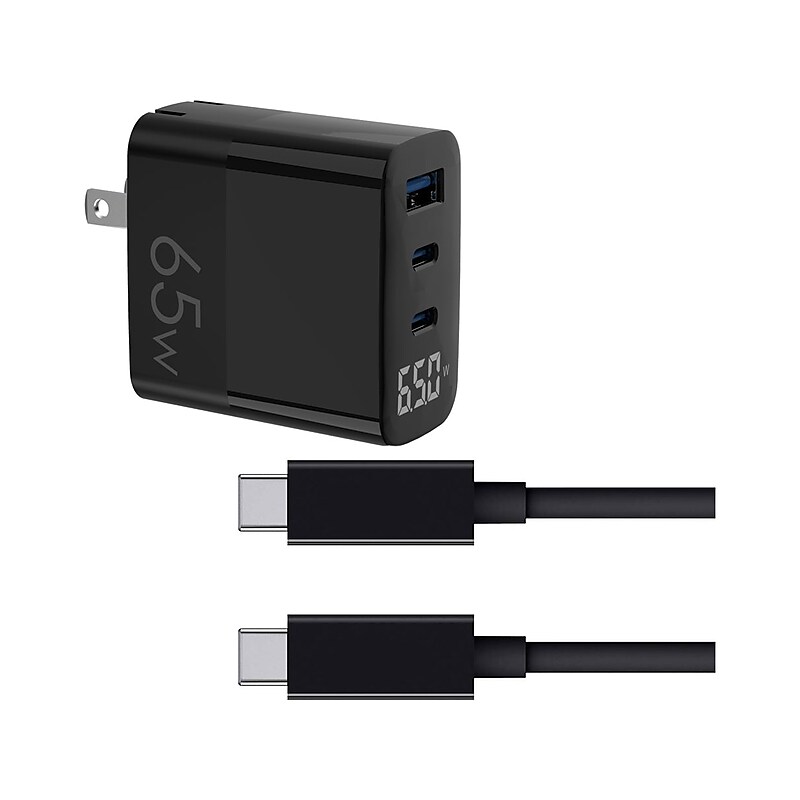 4XEM 65W USB-C to USB-C Triple USB GaN Charging Kit for USB-C Devices, Black (4X65WTDCHRGKIT6) image 1