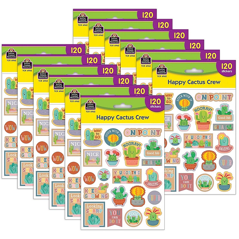 Teacher Created Resources Happy Cactus Crew Stickers, Multicolored, 120/Pack, 12/Packs/Bundle (TCR6962-12) image 1