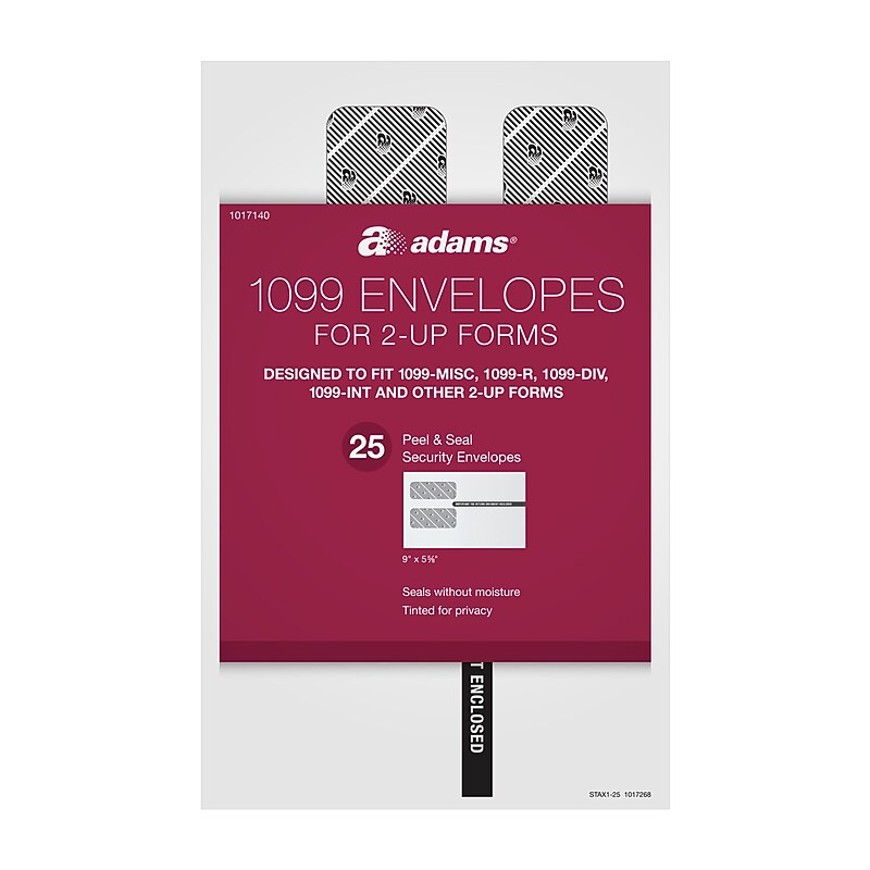 Adams 2025 1099 Envelopes, 2-Up Format, Double-Window, Self-Seal, Security Tinted, White, 25/Pack (STAX1-25) image 1