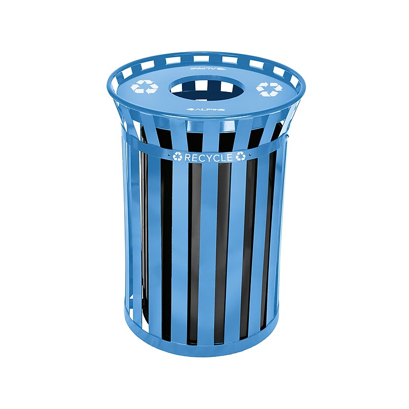 Alpine Industries Metal Commercial Outdoor Recycling Receptacle, 38 Gallon, Black/Blue (479-38-BLU) image 1