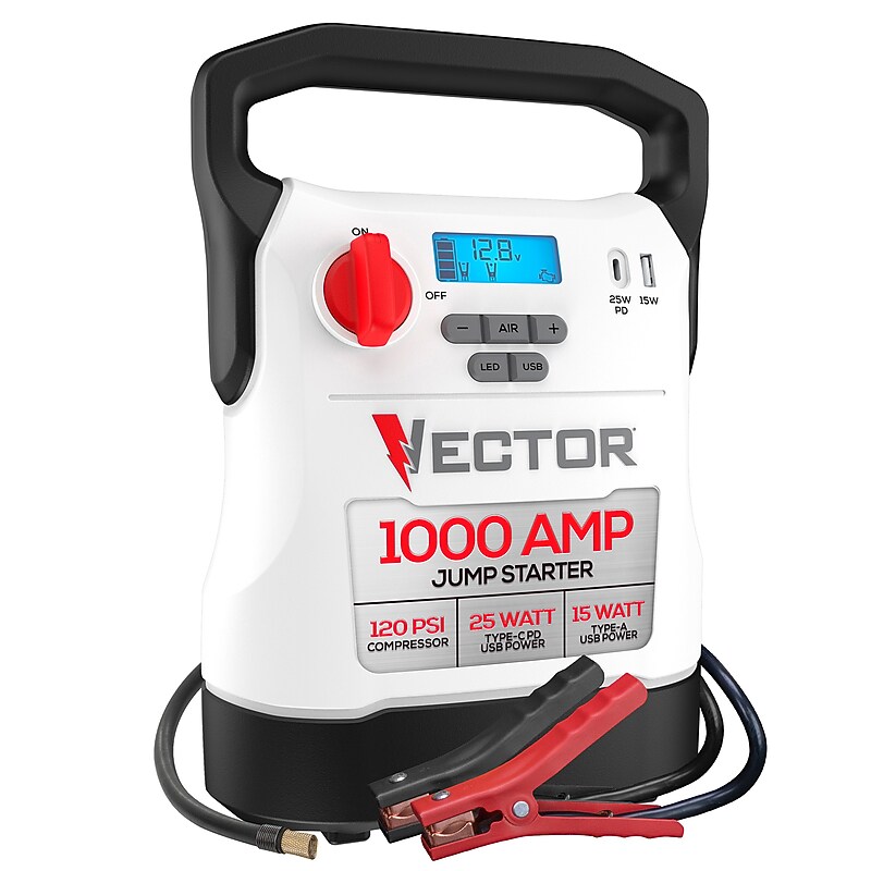 Vector 1000 Amp 12 Volt Automotive Jump Starter with Compressor & USB Power Bank (VECJ1C) image 1