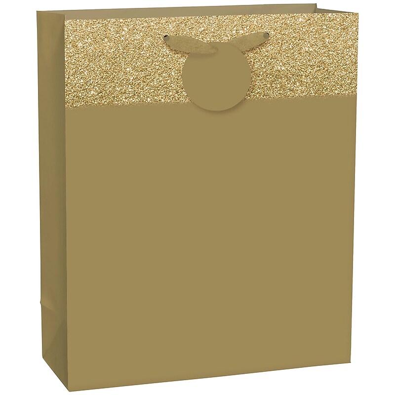 Party City Glitter & Matte Large Gift Bag, Gold (AM170765-19-NS) image 1