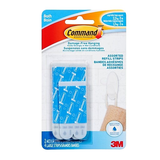 Command Assorted Water Resistant Refill Strips, Blue, 2 Medium and 4