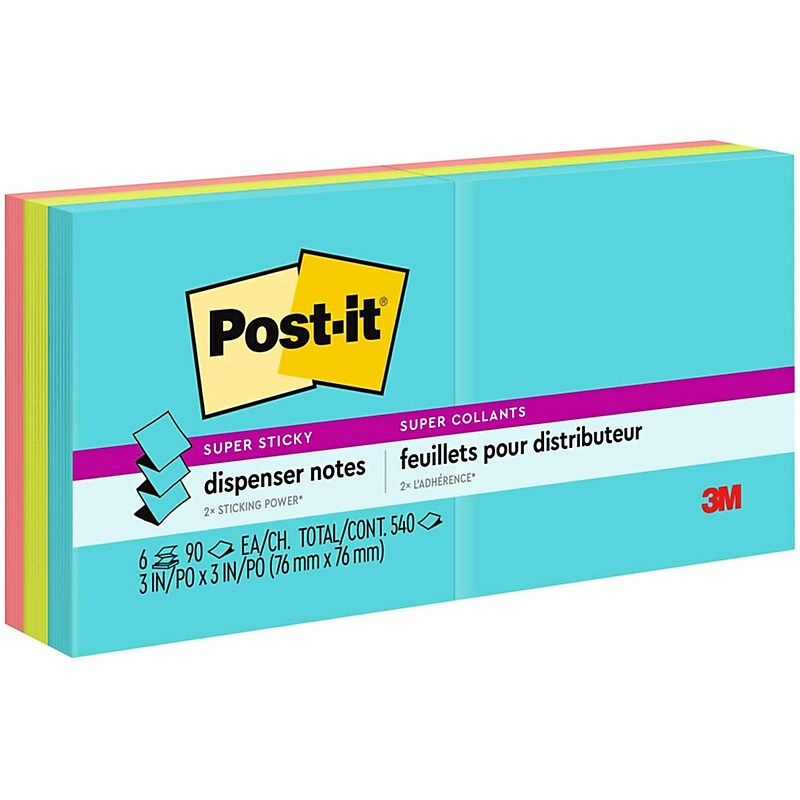 Post-it Super Sticky Pop-up Notes, 3" x 3", Supernova Neons Collection, 90 Sheet/Pad, 6 Pads/Pack (R330-6SSMIA) image 1