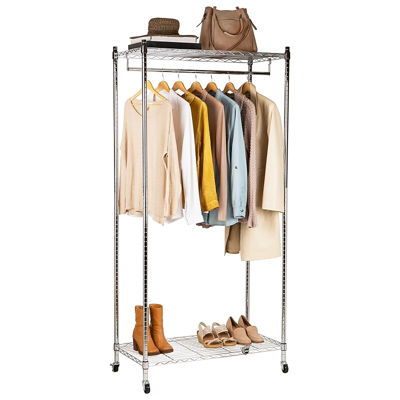 Mind Reader Metal Heavy Duty Rolling Garment Rack with Adjustable Bar, 73.75" x 17.75" x 35.5", Silver (ROLLRACK-SIL) image 1