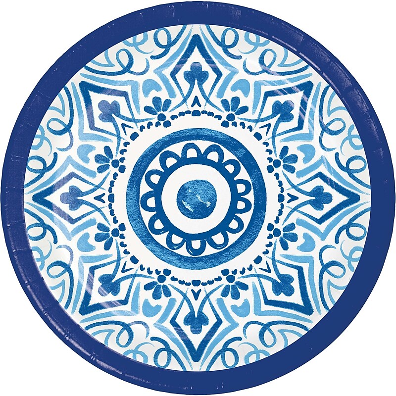 Creative Converting Blue Willow Dessert Paper Plates, Blue/White, 32/Pack (DTC365098BPLT) image 1