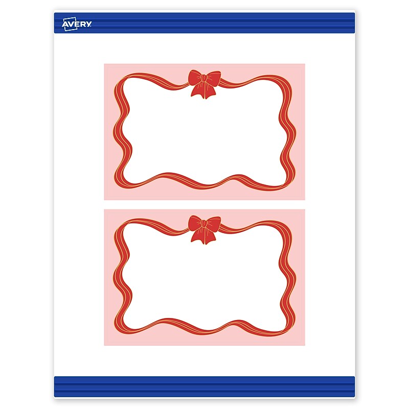Avery Gold-Pink Bow Matte Blank Card, White, 20/Pack (S00-FFF) image 1