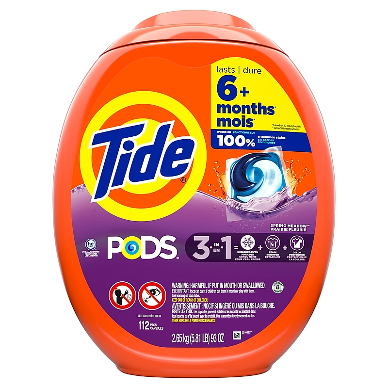 Tide PODS HE 3-in-1 Laundry Detergent Capsules, Spring meadow, 98 oz., 112 Capsules (03250) image 1