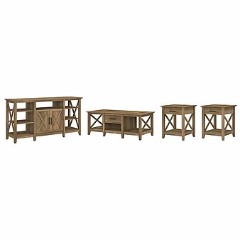 Bush Furniture Key West Tall TV Stand with Coffee Table and 2 End Tables, Reclaimed Pine, Screens up to 65" (KWS025RCP)