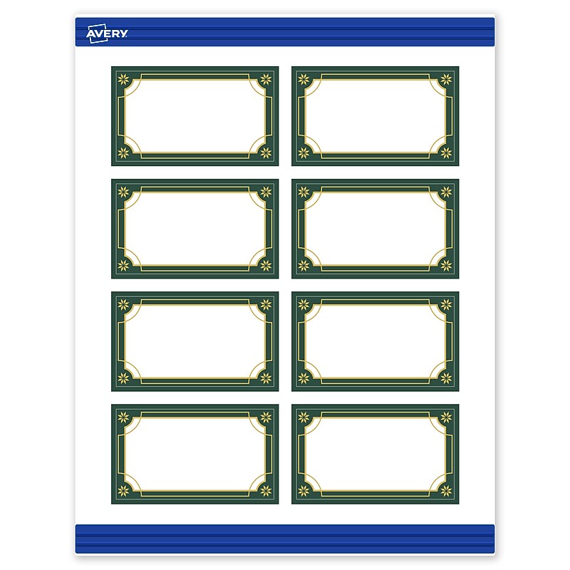 Avery Gold-Green Border Matte Blank Card, White, 80/Pack (S00-FDE) image 1