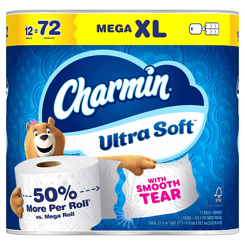 Charmin Ultra Soft Mega XL Toilet Paper, 2-Ply, White, 312 Sheets/Roll, 12 Rolls/Pack (08471) image 1