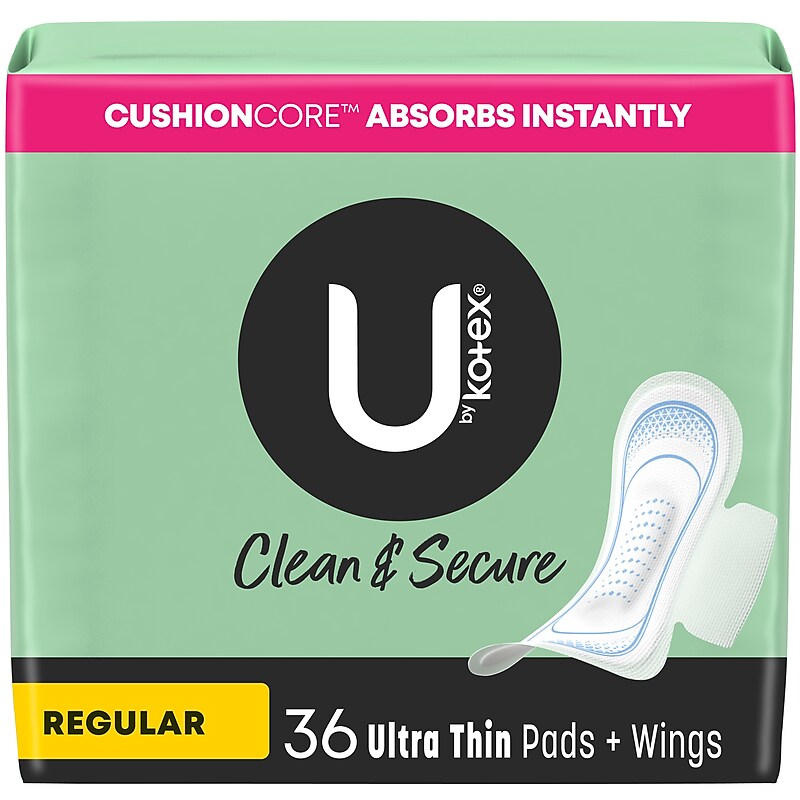 U by Kotex Security Regular Ultra thin Pad with Wings, Unscented, 36/Pack (53631) image 1