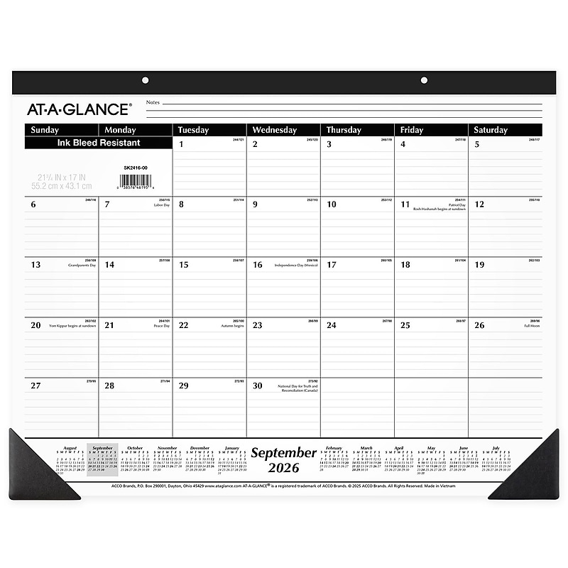 2026-2027 AT-A-GLANCE 21.75" x 17" Academic Monthly Desk Pad Calendar, White/Blue (SKLPAY-32-27) image 1