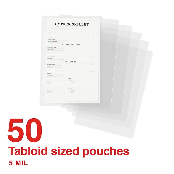 Staples Thermal Laminating Pouches, Menu Size, 5 Mil, 50/Pack