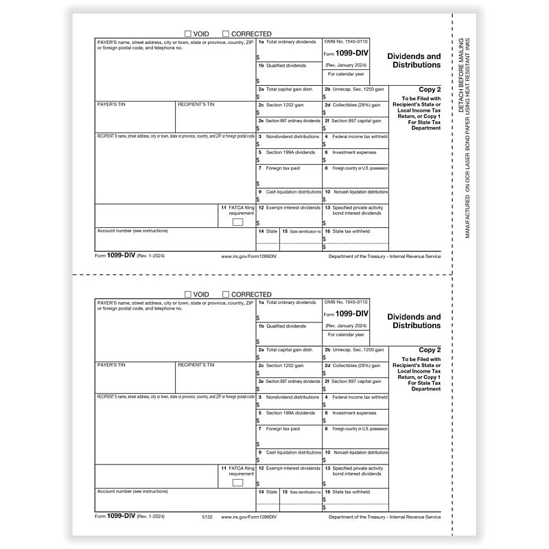 ComplyRight 2025 1099-DIV Tax Form, 1-Part, 2-Up, Payer Copy C, 50/Pack (513250) image 1